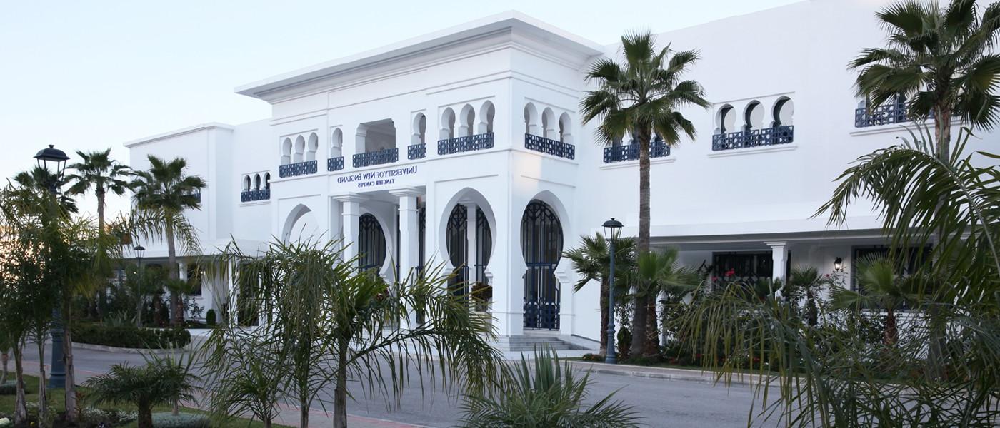 exterior image of the academic building on U N E's tangier, morocco campus